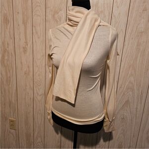 Cream Scarf Neck Tie Sweater Small